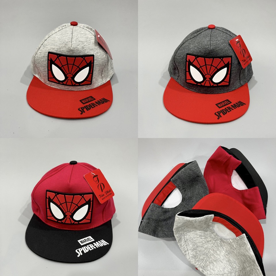 Nón hiphop spiderman logo ép nhựa cho bé trai bé gái, mũ hiphop, nón snapback cho bé