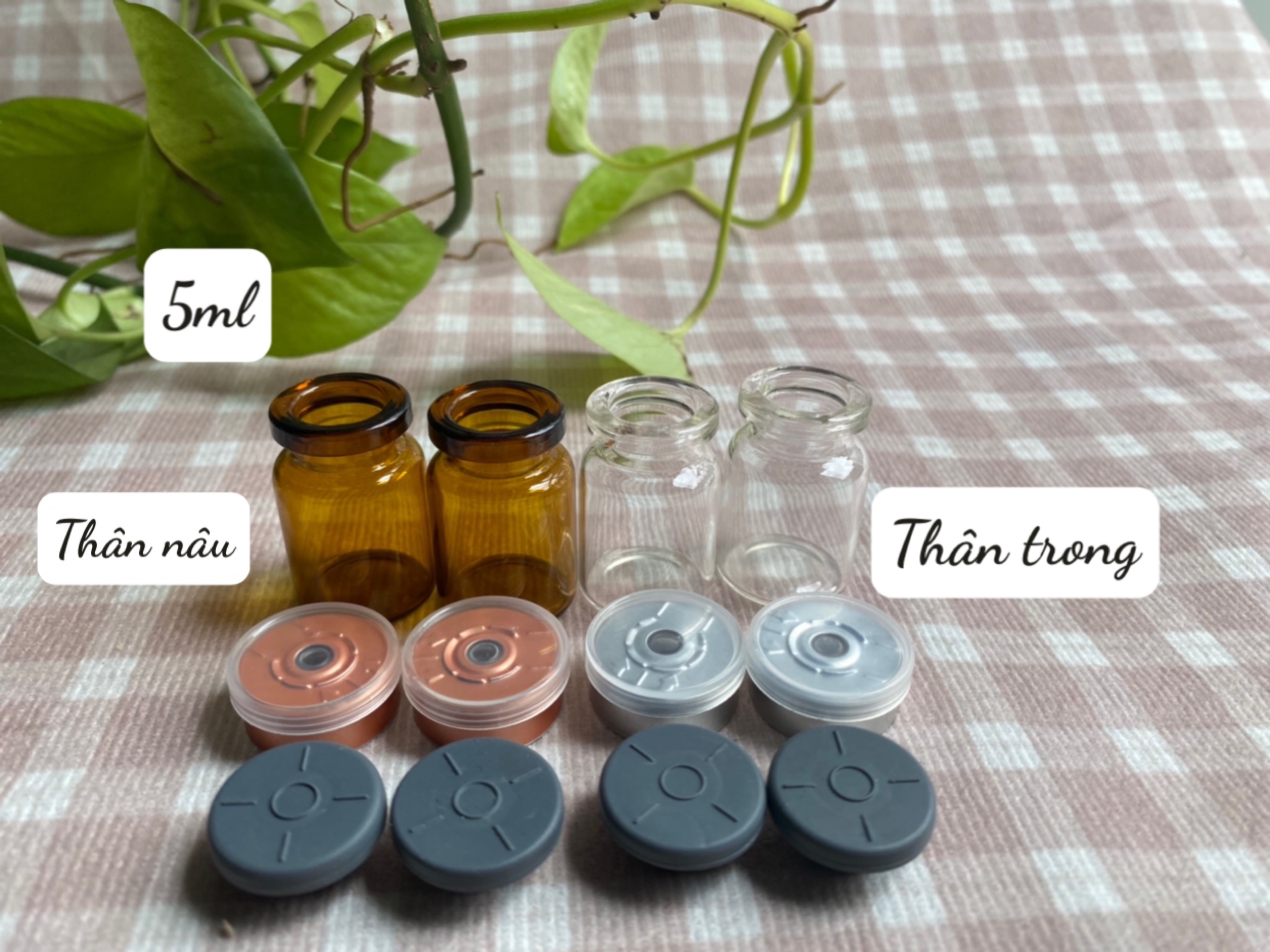 Combo 50/100 bộ lọ thủy tinh đựng dung dịch tiêm,vacxin, lọ thủy tinh đựng tế bào gốc Nút Cao Su,Nắp Nhôm 5ml
