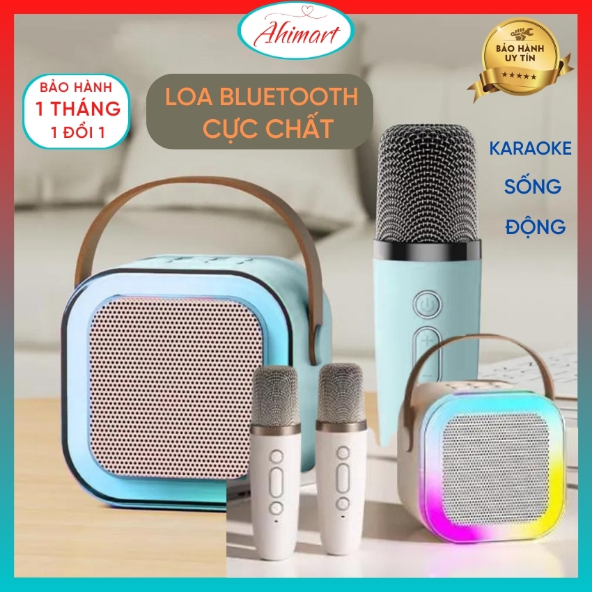 Loa hát karaoke mini K12 loa không dây kèm 2 micro Loa karaoke bluetooth mini âm thanh tốt loa karaoke mini bass chuẩn Loa bluetooth công suất 10w nhiều chế độ giọng nói thú vịAhimart