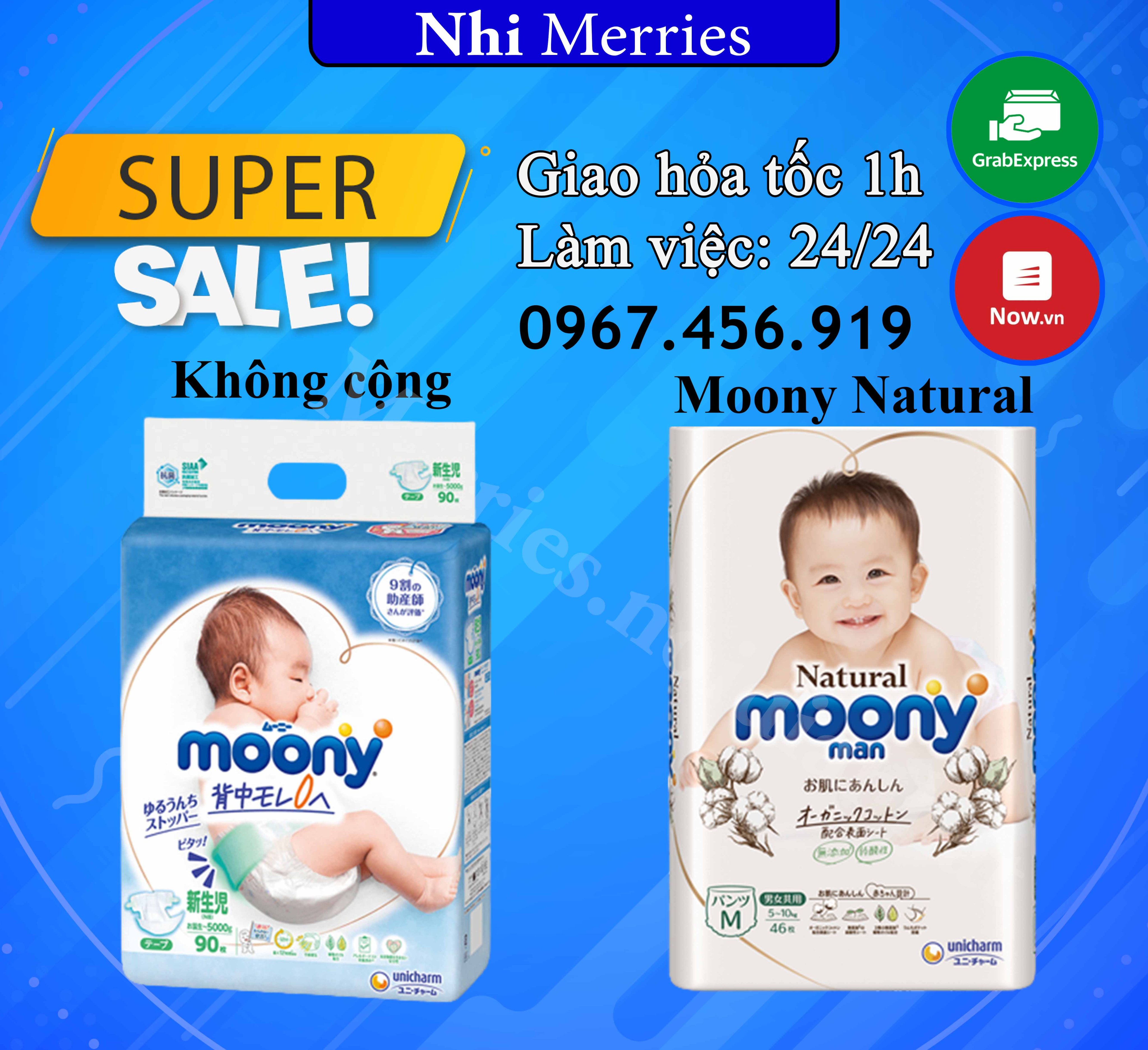 Tã bỉm quần moony trắng natural, moony xanh tiêu chuẩn, moony hè dán/quần đủ size nb63/s58/m46/l38/m46/l36/xl32 hàng nội địa nhật