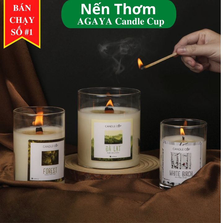 Nến thơm phòng ngủ cao cấp, Nến CANDLE CUP / AGAYA giảm stress, thư giãn, trang trí decor phòng
