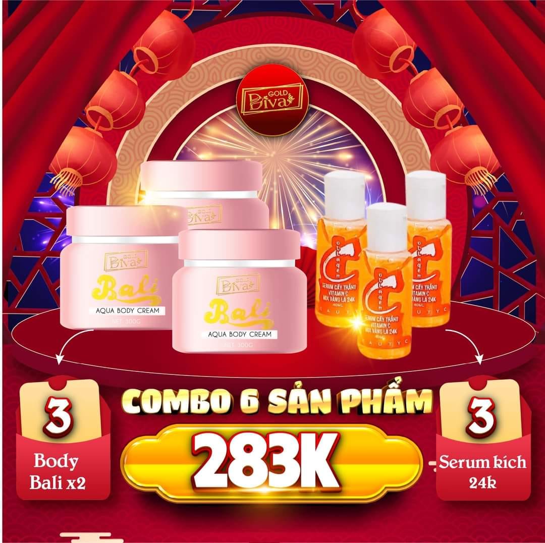 Combo 3 body bali 3 vitamin kích trắng mix lá vàng 24k