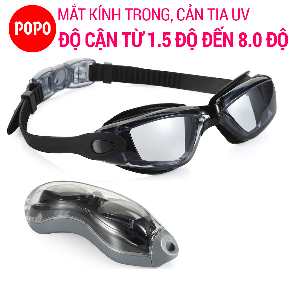  Kính bơi cận mắt trong có độ cho người lớn nam nữ POPO 2360 có độ cận từ 1.5 độ đến 8.0 độ dùng cho cả trẻ em trên 8 tuổi 