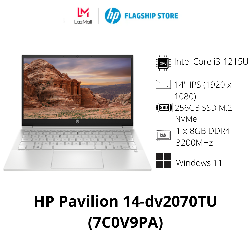 Laptop hp pavilion 14-dv2070tu,core i3-1215u,8gb ram,256gb ssd,intel graphics,14"fhd,win11 home 64,silver,1y_7c0v9pa - hàng chính hãng - bảo hành 12 tháng