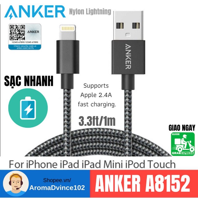 Dây cáp sạc siêu bền Lightning Anker A8152 dài 1m - Hàng  | DVINCE Store