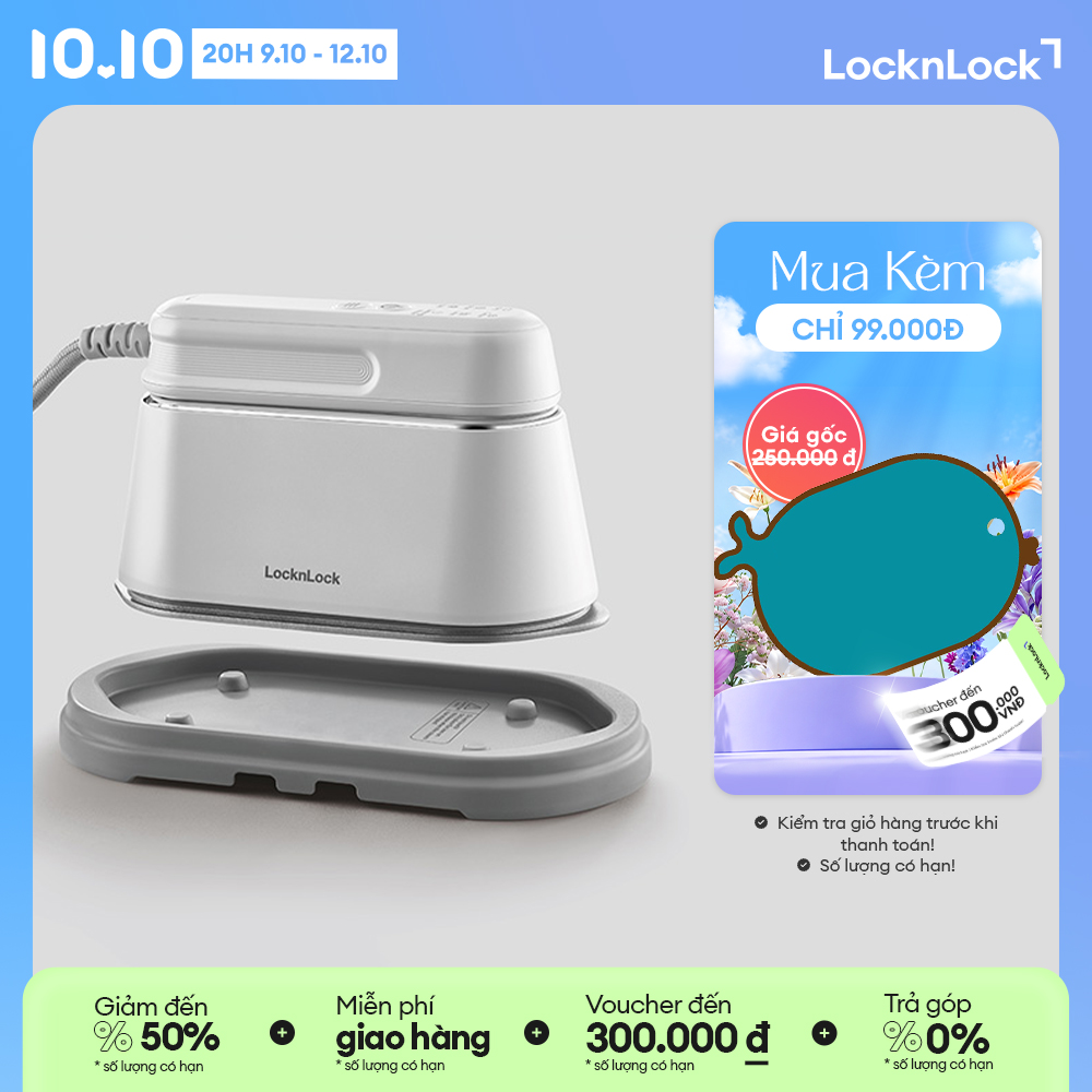 Bàn ủi hơi nước 2 trong 1 LocknLock 2 in 1 steam iron 100ml - Màu trắng ENI262WHT