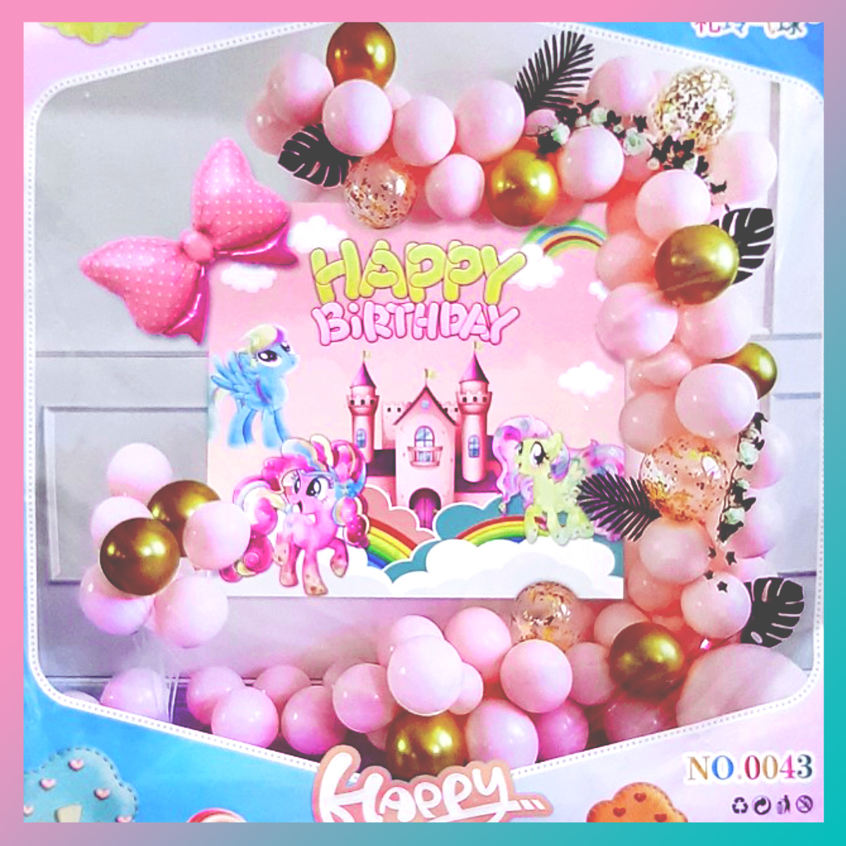 Set phụ kiện trang trí tiệc Combo bong bóng trang trí tiệc sinh nhật tone màu hồng chủ đề Little Pony cho bé gái