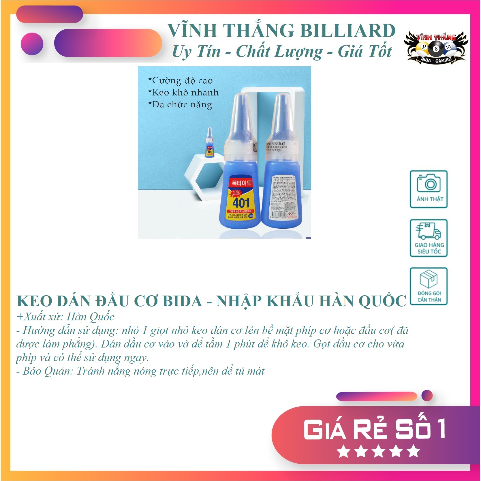 Keo dán đầu cơ bida hàn quốc chất lượng cao