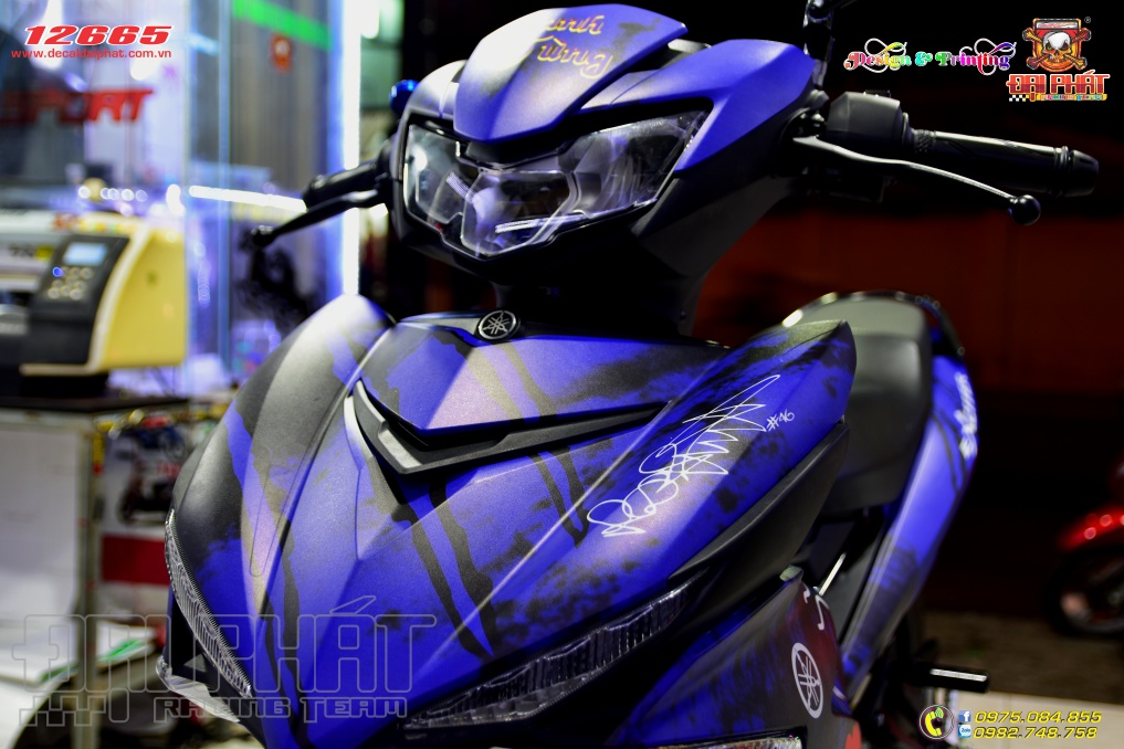 Tem Trùm Xe Exciter 150 Xanh Đen Cá Mập