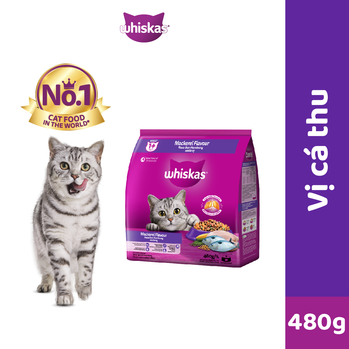 Thức ăn mèo Whiskas vị cá thu túi 480g