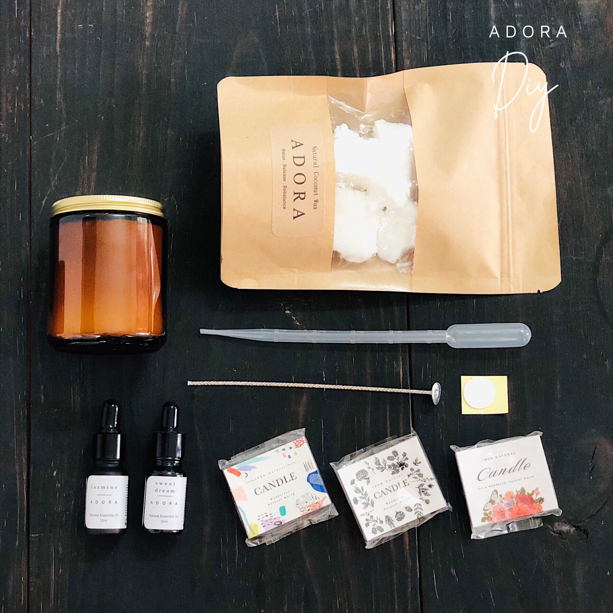 Bộ kit tự làm nến thơm tại nhà diy - 6 món adora