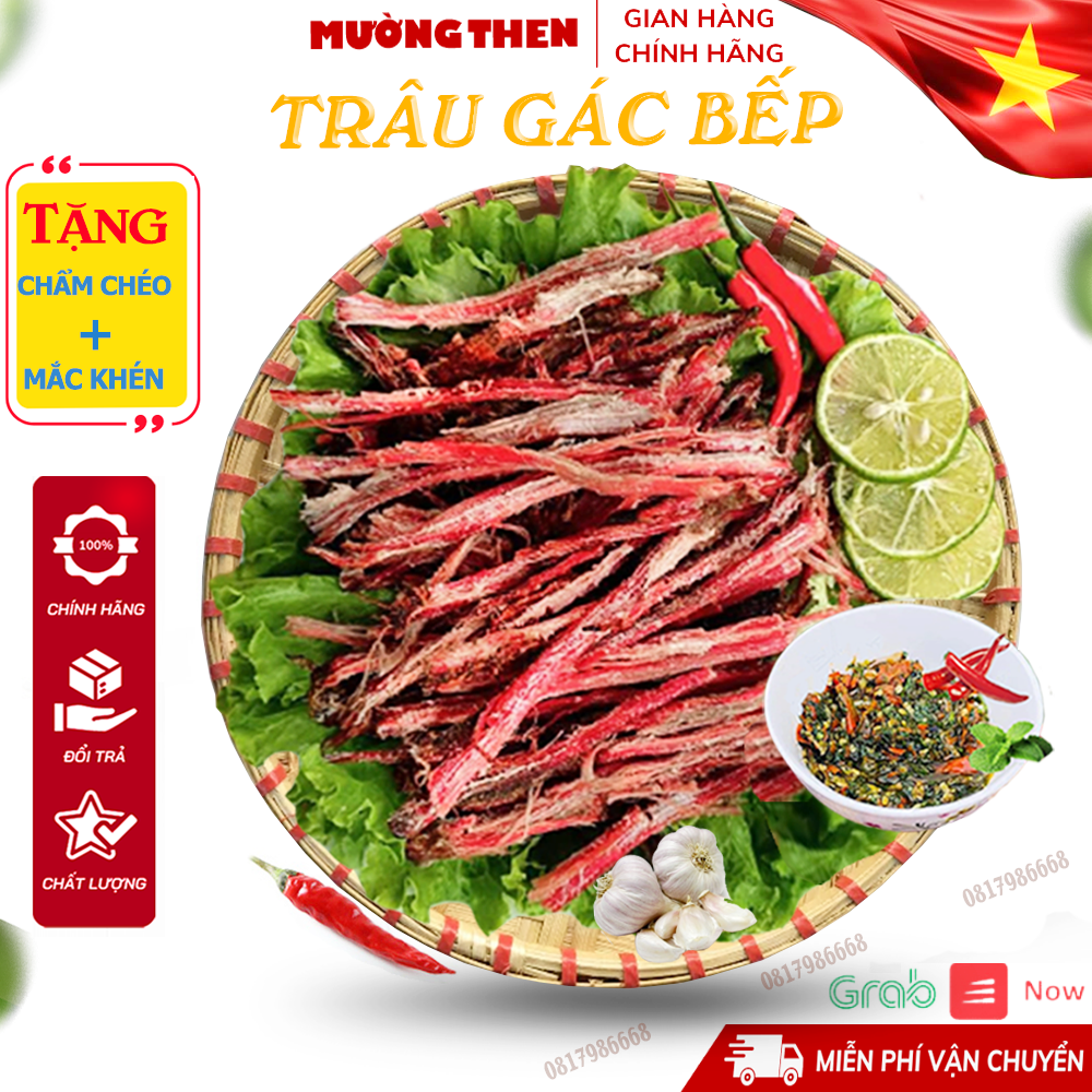 TRÂU GÁC BẾP MƯỜNG THEN CHUẨN TÂY BẮC LOẠI XỊN (TẶNG CHẨM CHÉO) Khô Thịt Trâu Hun Khói Bếp Thủ Công Ngọt Thơm Từng Thớ Thịt, Ăn Vặt đặc sản Tây Bắc làm Quà Biếu Tết