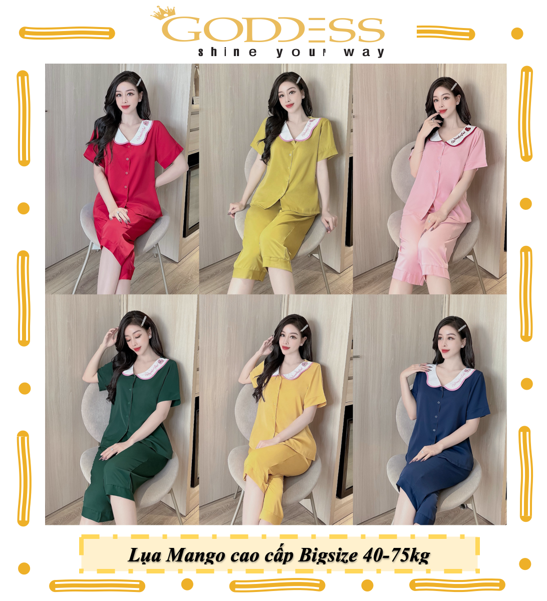 Bộ đồ Pijama Lụa 💖 Đồ ngủ lửng màu trơn phong cách quý phái Bigsize 40-75kg cao cấp mát lịm