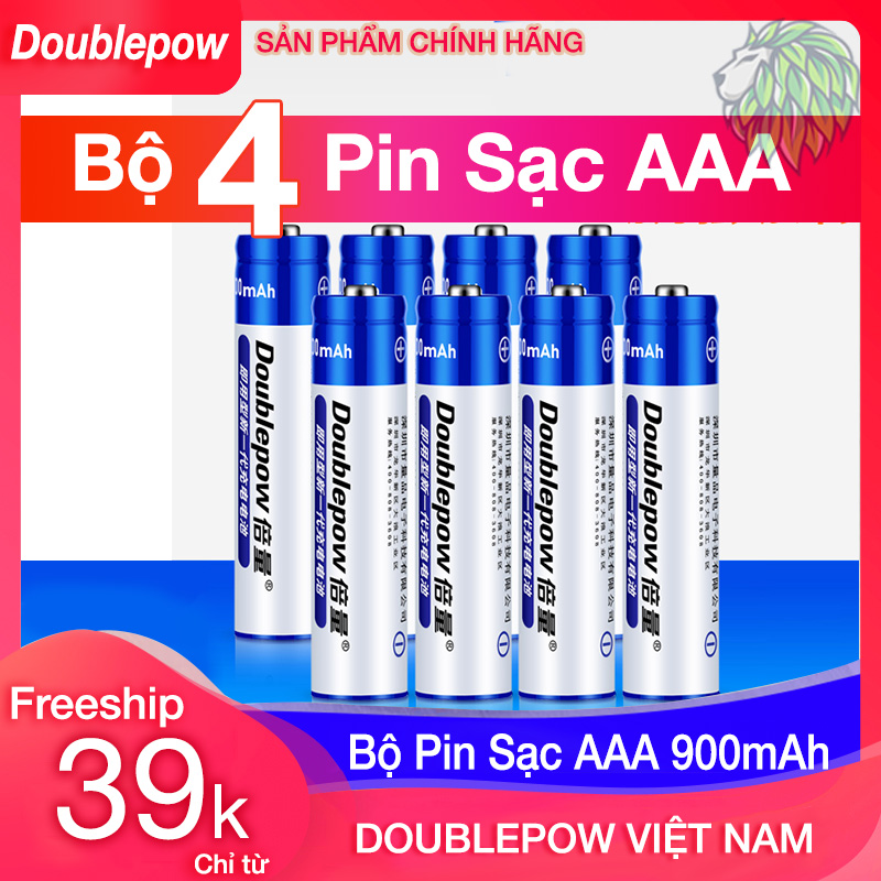 Bộ 4 pin sạc AAA 900mAh Doublepow - Pin đũa sạc 3A - Pin con thỏ sạc (Hàng chính hãng)