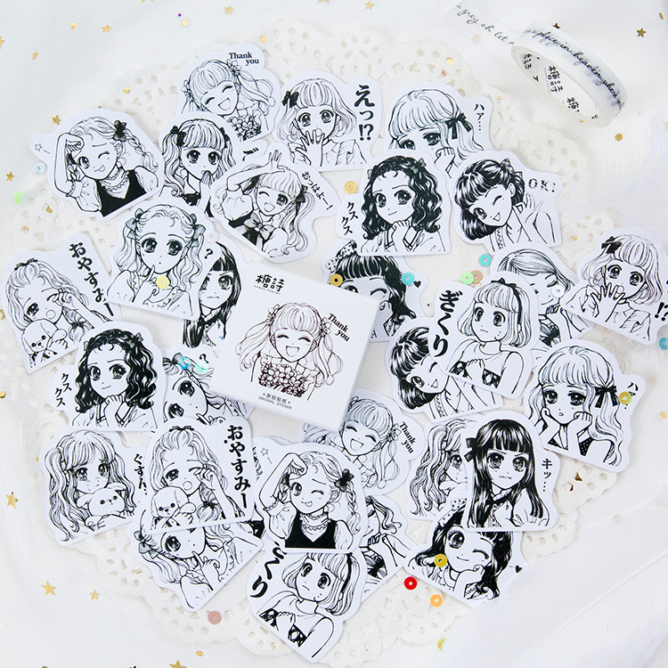 Sticker chủ đề Cô Gái Manga - Hộp 45 miếng dán trang trí sổ tay Bullet Journal - M254 - Hình dán chất lượng cao - Trang trí ốp điện thoại, laptop, máy tính bỏ túi, sổ tay, nhật ký, thiệp và các đồ dùng khác