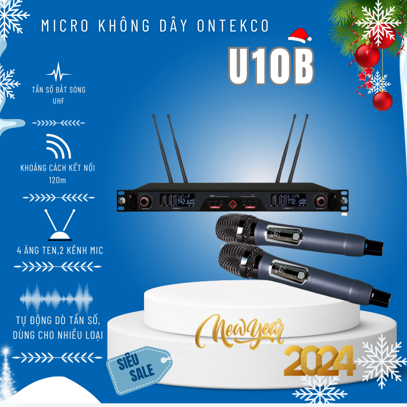 [BẮT SÓNG 120 MÉT] Bộ micro không dây sân khấu chuyên nghiệp ONTEKCO U10b hát karaoke cao cấp chính hãng dùng sự kiện chuyên nghiệp, gia đình đẳng cấp