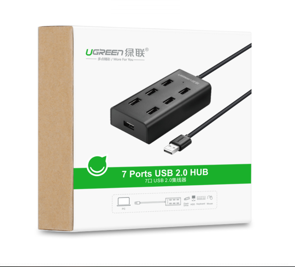 Bộ chia USB 2.0 ra 7 cổng, hỗ trợ mở rộng cổng USB 2.0 cho máy tính, laptop, dài 1m UGREEN CR133 30374 Bộ chia USB 2.0 ra 7 cổng, hỗ trợ mở rộng cổng USB 2.0 cho máy tính, laptop, dài 1m UGREEN CR133 30374