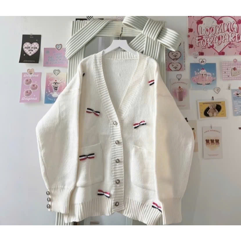 Áo khoác cadigan nam nữ chất nỉ ngoại đính nhiều nơ  siêu xinh