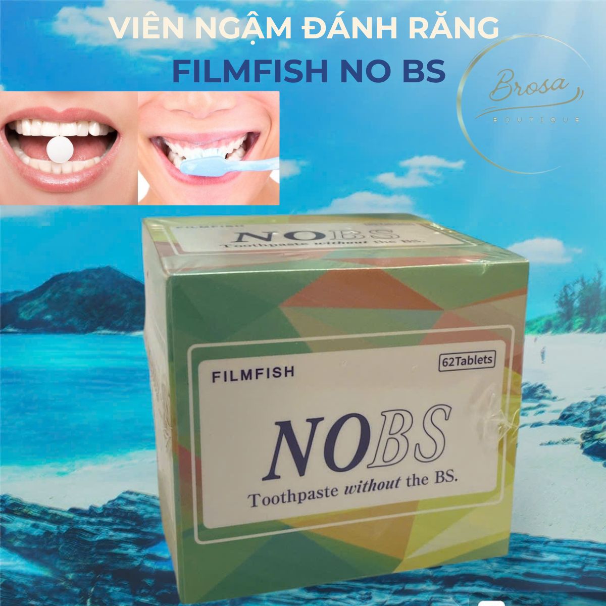 Viên ngậm đánh răng Filmfish No BS giúp vệ sinh răng miệng, bảo vệ nướu lợi đạt tiêu chuẩn xuất Mỹ Brosa