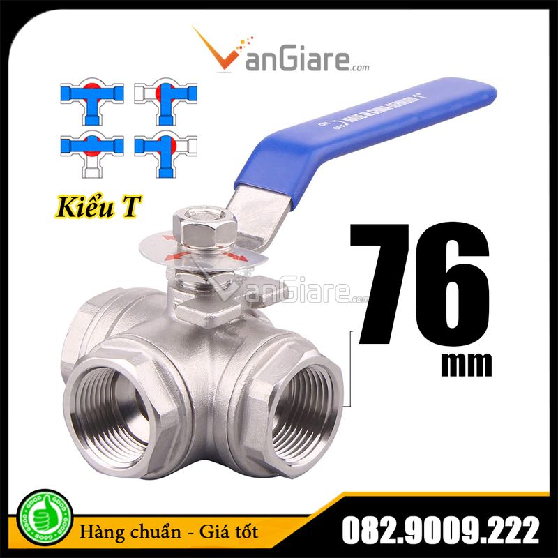 Van bi 3 ngã inox 304 PHI 76 - Van khóa nước 3 cổng KIỂU T ĐÀI LOAN