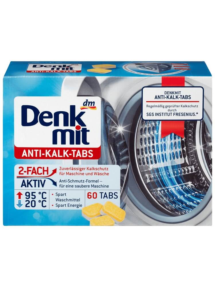 Denkmit - Viên tẩy, vệ sinh lồng máy giặt Anti Kalk Tabs, hộp 60 viên sử dụng 1-2/tuần, đánh bay cặn vôi, khử mùi ẩm mốc trong máy giặt - hàng nhập khẩu Đức