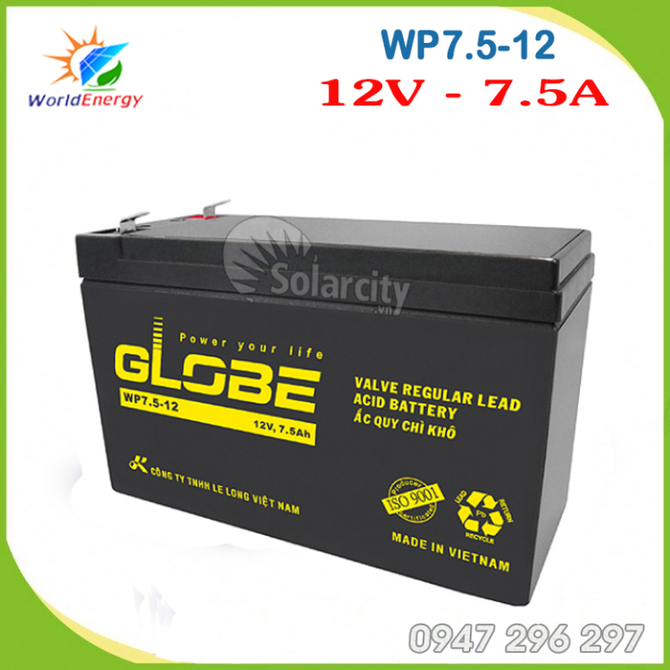 Ắc quy globe 12v- 7.5ah dùng cho ups, lưu điện...
