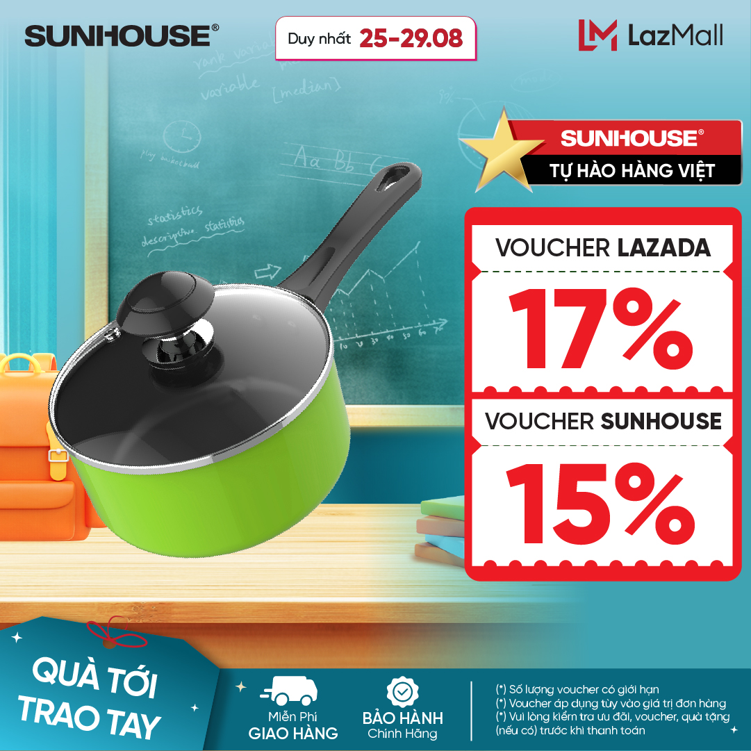 Nồi Quấy Bột Chống Dính SUNHOUSE SHG-MP14 - 14 cm - Không dùng được với bếp từ - Chống Dính Whitford (USA) - Hợp Kim Nhôm Truyền Nhiệt Nhanh - Truyền nhiệt siêu nhanh, giữ nhiệt tốt - Hàng Chính Hãng