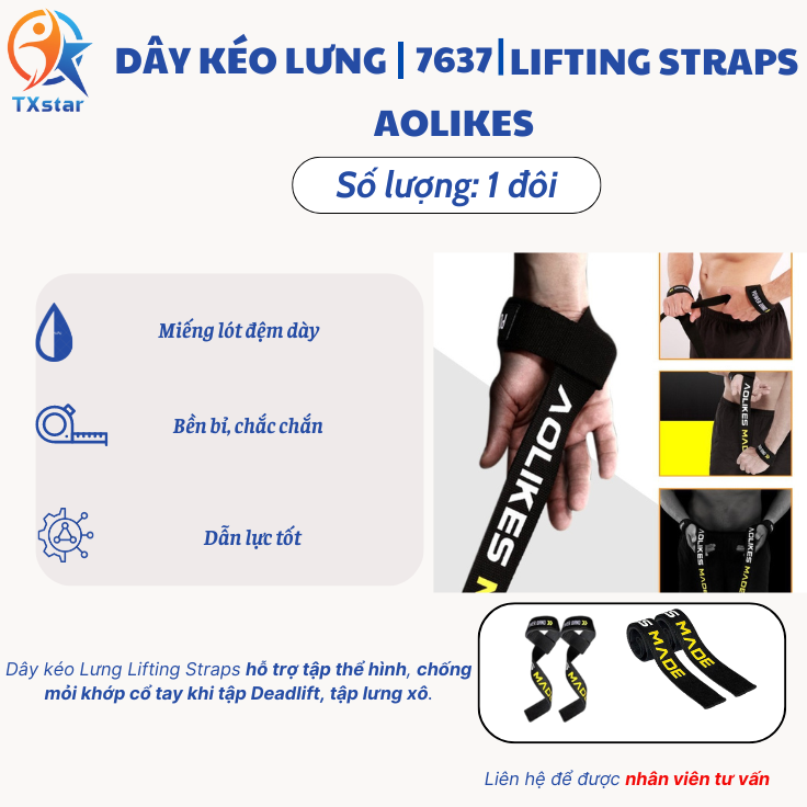 Dây kéo Lưng Lifting Straps hỗ trợ tập thể hình, Dây kéo lưng tập Gym AOLIKES