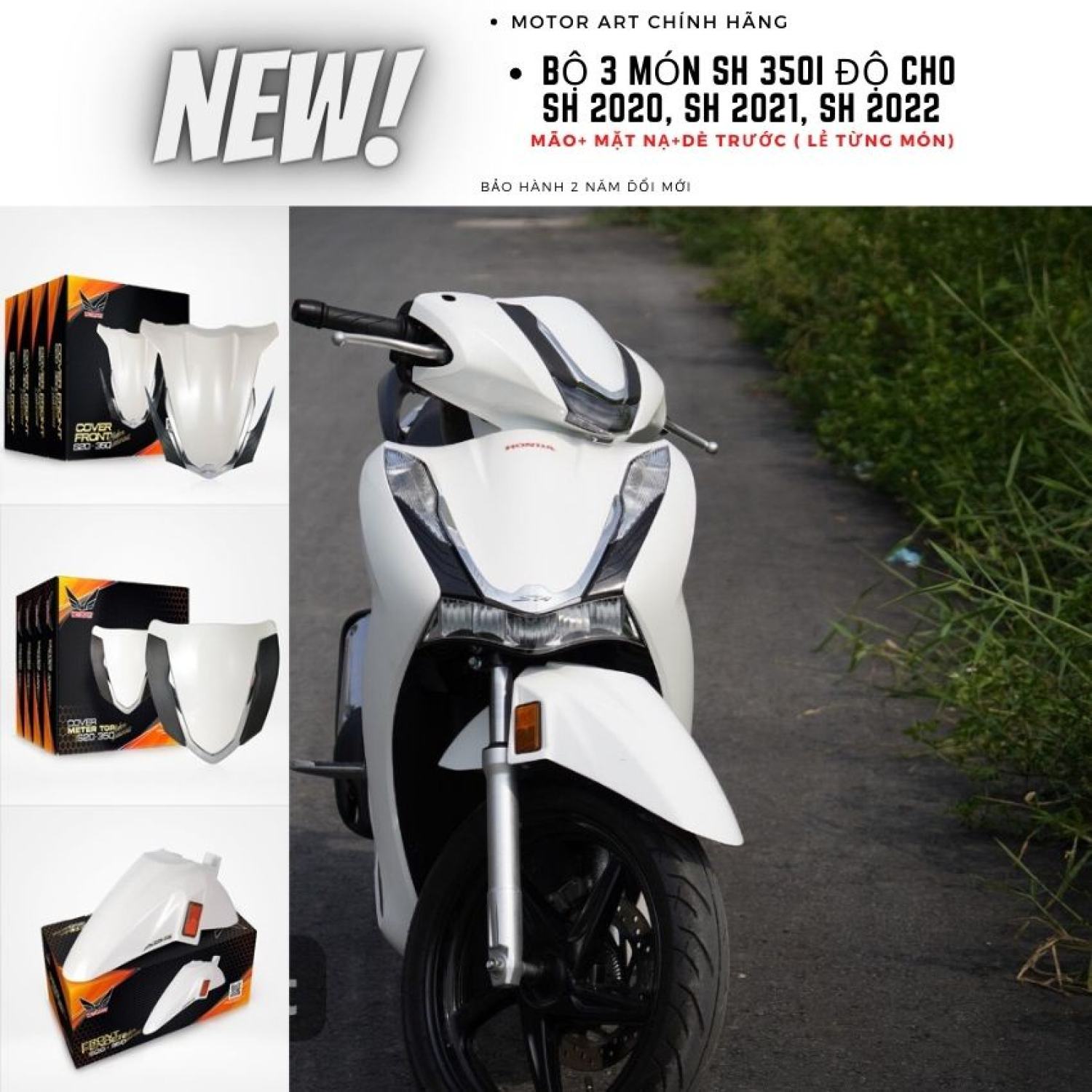 Bộ 3 Món SH 350i Cho SH 2020, SH 2021, SH 2022 Chính Hãng MOTORART Gồm Mão 350i, Mặt Nạ 350i, Dè 350i (full 3 món)