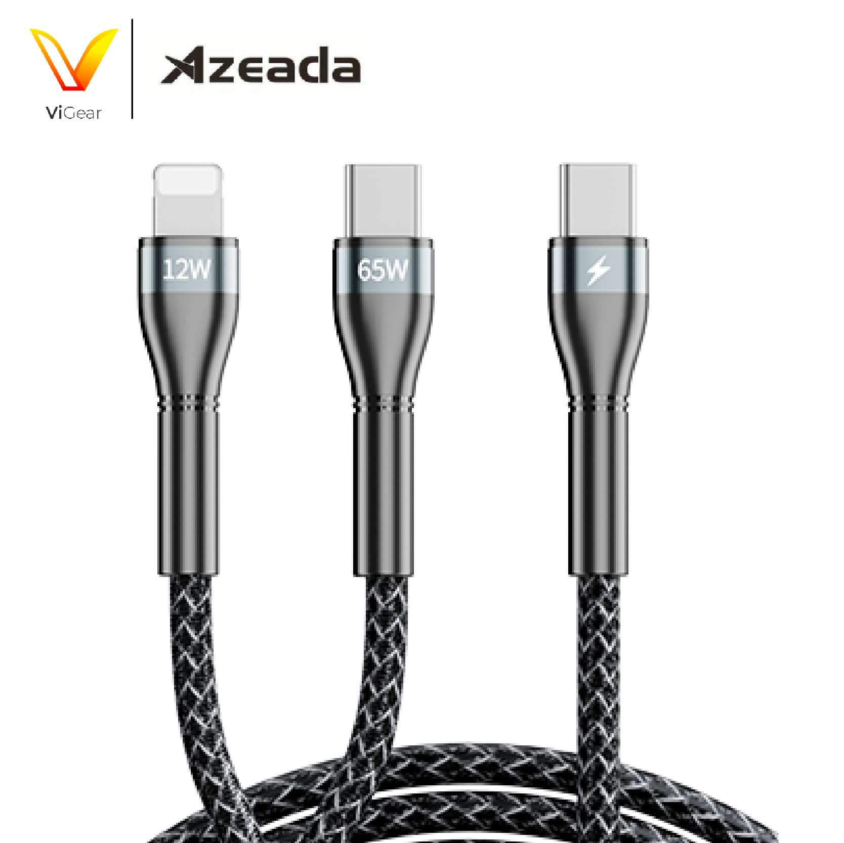 Cáp sạc nhanh azeada az-b03th 2 in 1 - công suất sạc 65w , dài 1,5m