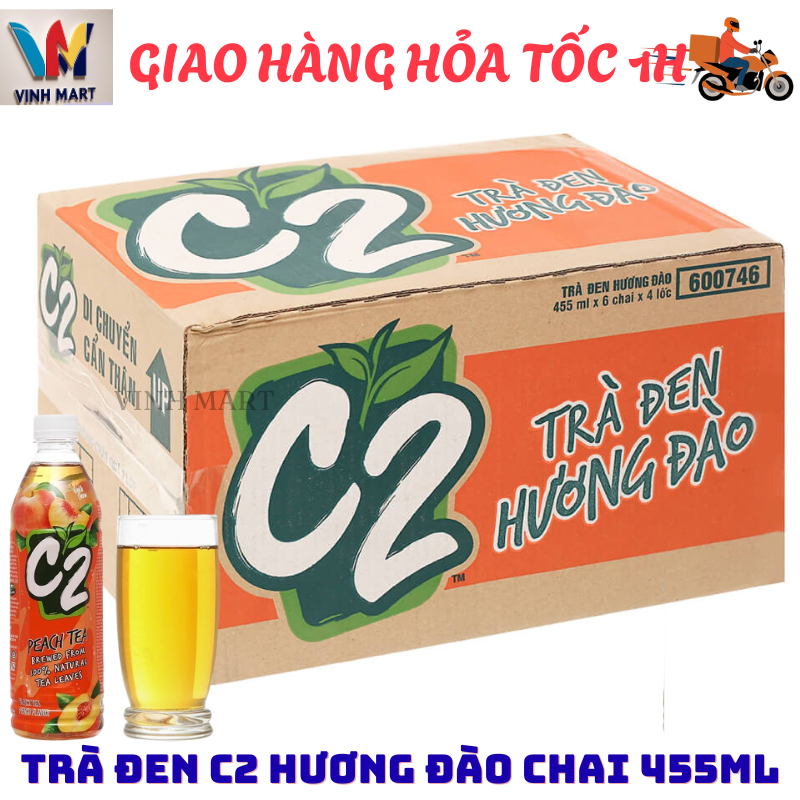 [ CHỈ GIAO CHO ĐƠN HỎA TỐC Ở HCM ]  C2 Trà Đen Vị Đào 1 Thùng 24 Chai 455 Ml