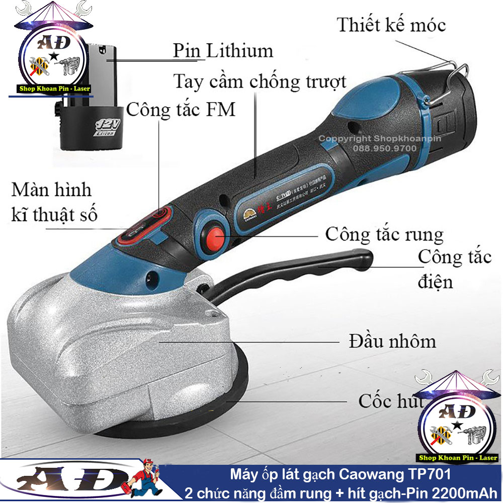 Máy ốp lát gạch Caowang TP701-2 chức năng đầm rung, hít gạch
