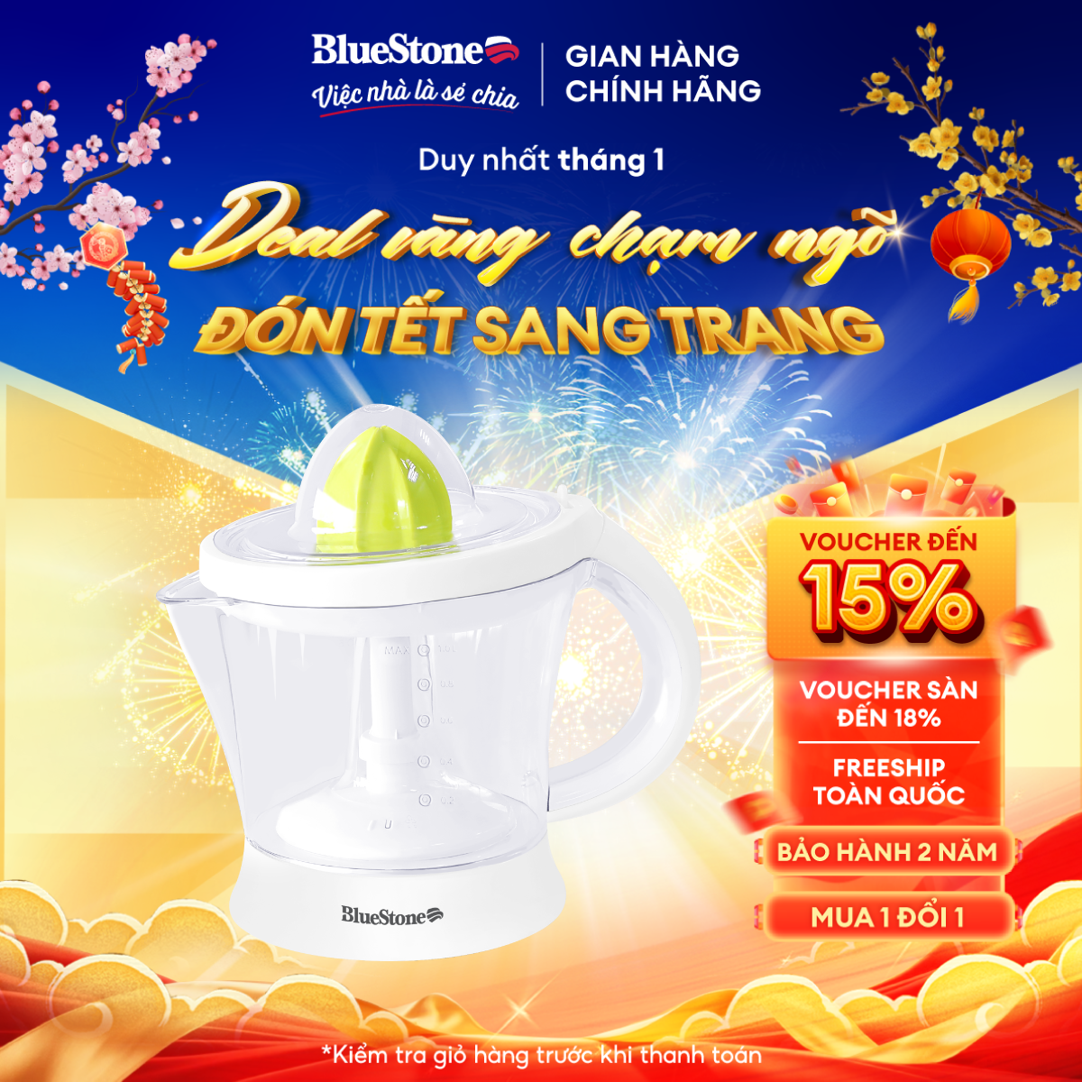 Máy Vắt Cam BlueStone CJB-1129 - (40W) - Dung tích 1 Lít - Bảo hành 2 năm - hàng chính hãng