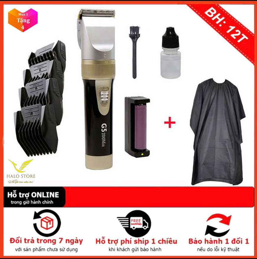 Tông Đơ Cắt Tóc Chuyên Nghiệp G5 TẶNG Lược + Áo Choàng Cắt Tóc - Tông Đơ Hớt Tóc Gia Đình Cho Người Lớn, Trẻ Em (Có Pin Sơ Cua)