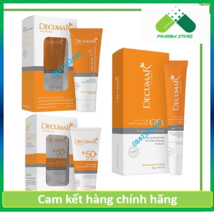 [new] combo decumar advanced [gel ngừa mụn, gel rửa mặt kiềm nhờn, kem chống nắng] (decuma, advance)