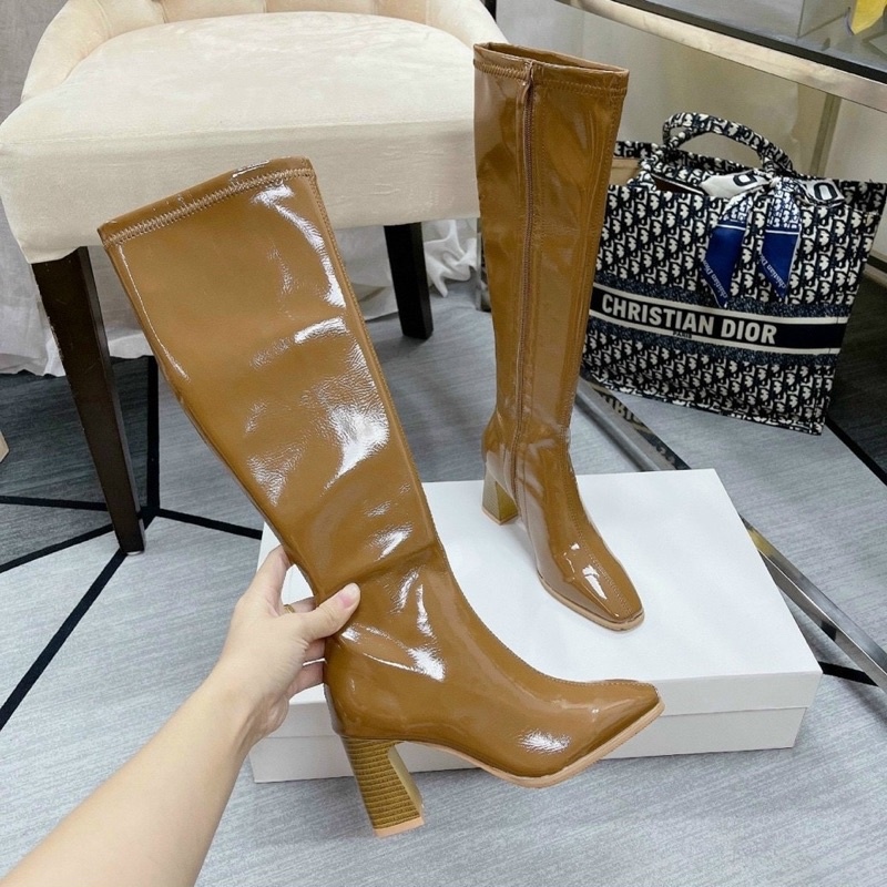 FREESHIP BỐT NỮ BOOT ĐÙI DA BÓNG GÓT CAO 7P CAO CẤP