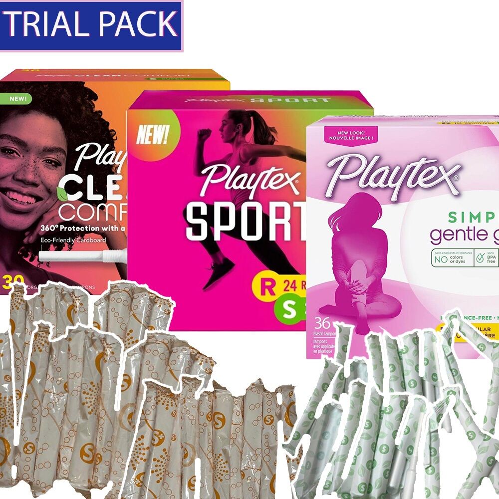 Playtex Simply Gentle Glide | Playtex Sport l Clean Comfort Organic Tampons TRIAL PACK l Playtex  Tampon Dùng Thử Số Lượng Lớn