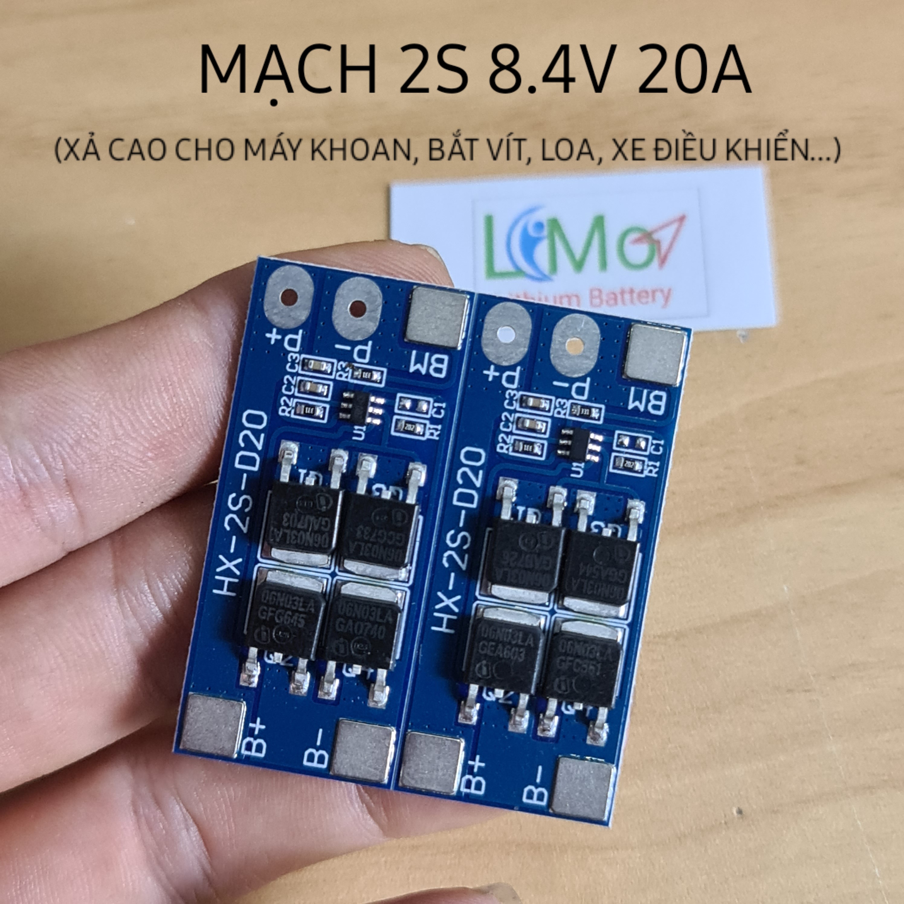 Mạch 2s 7.2v - 8.4v 4 fet xả cao 20a. dùng đóng pin máy bắt vít, pin máy khoan, pin loa.... mạch bảo vệ sạc xả pin lithium lion 18650 2s 8.4v 20a - limo