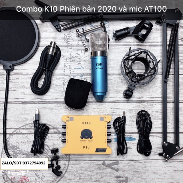 Bộ mic thu âm ISK at100 sound card xox k10 2020 phiên bản tiếng anh chân màng dây live đầy đủ
