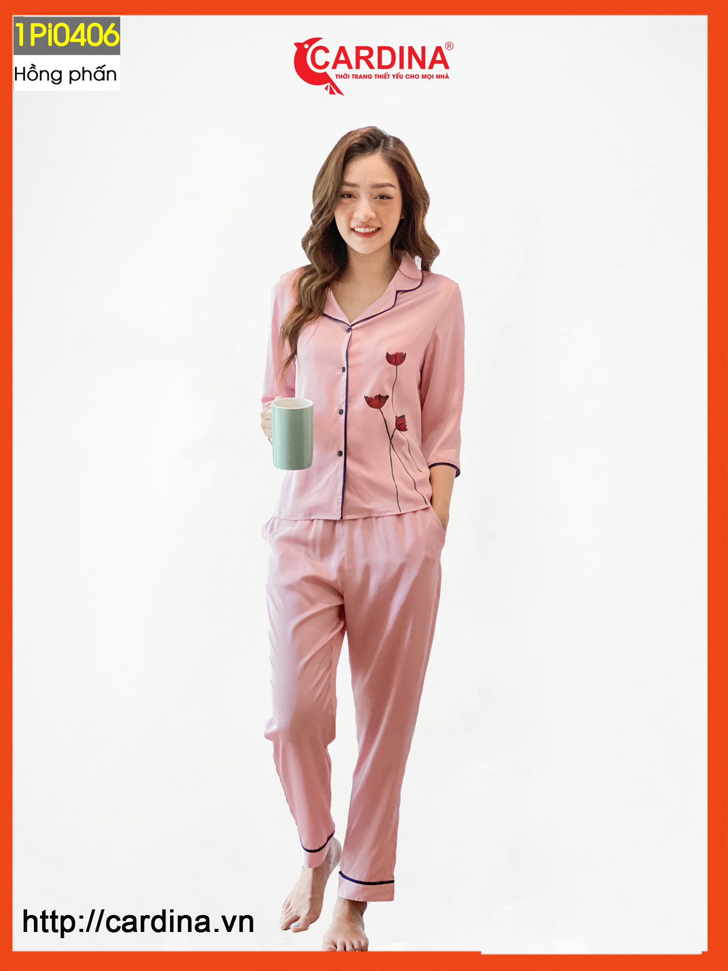Đồ bộ nữ 𝐂𝐀𝐑𝐃𝐈𝐍𝐀 pijama chất lụa satin nhật cao cấp quần dài tay lỡ hoạ tiết hoa tuylip 1pi04