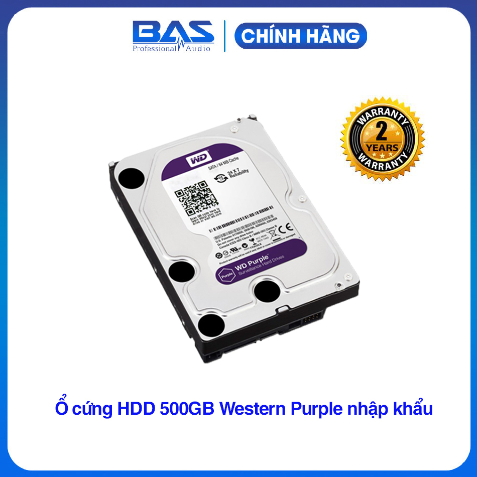 Ổ cứng hdd 500gb wd tím, ổ cứng camera, bảo hành 24 tháng