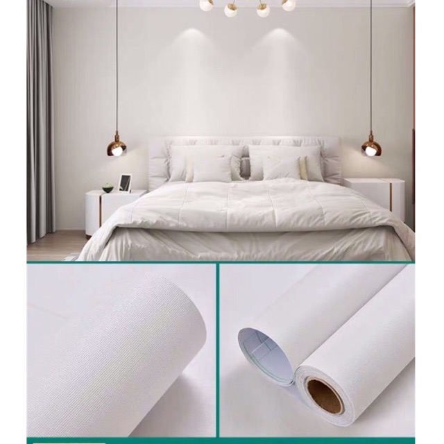 10M giấy dán tường trắng nhám keo sẵn khổ 60 cm