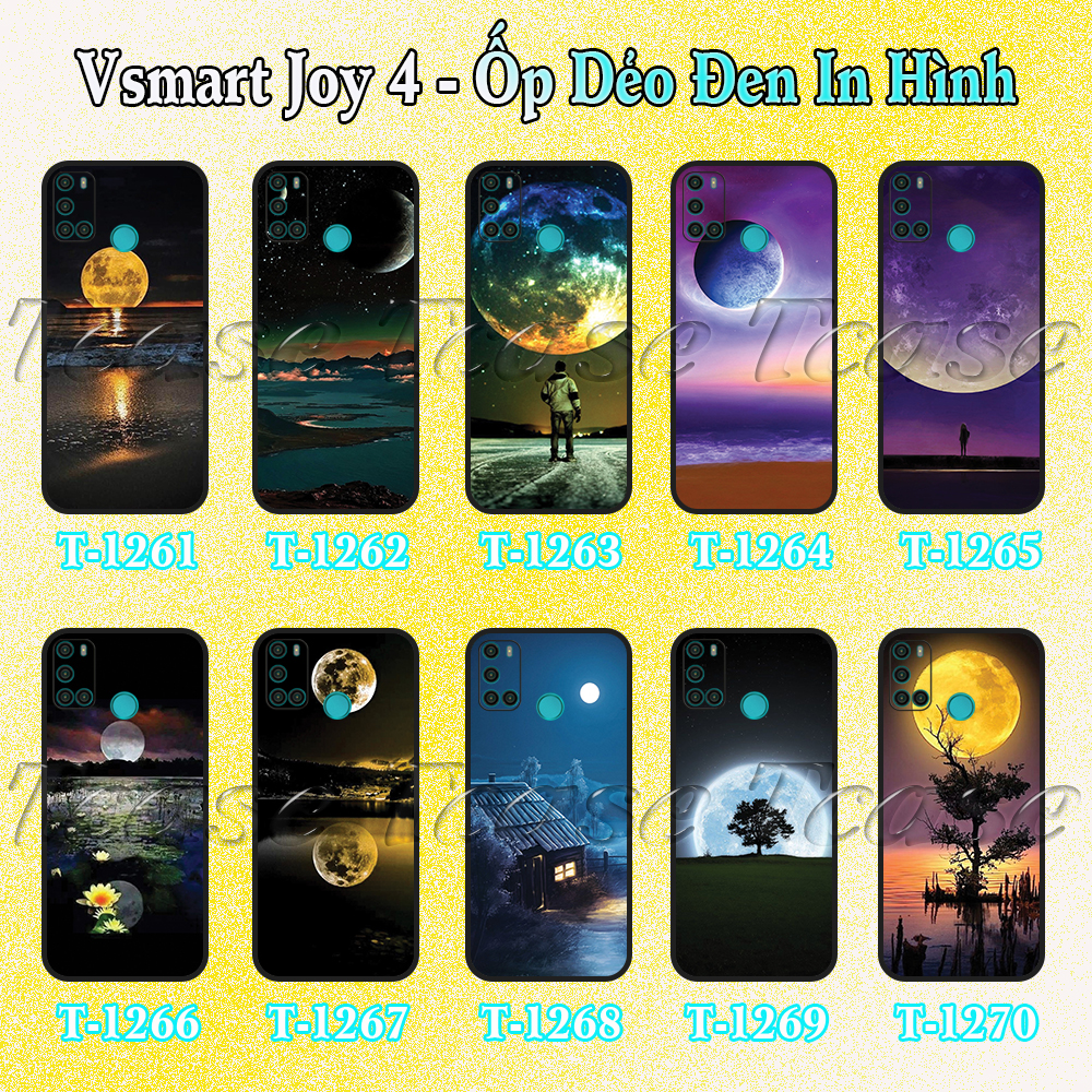 Ốp lưng Vsmart Joy 4 - Ốp dẻo đen in hình Mặt trăng vàng