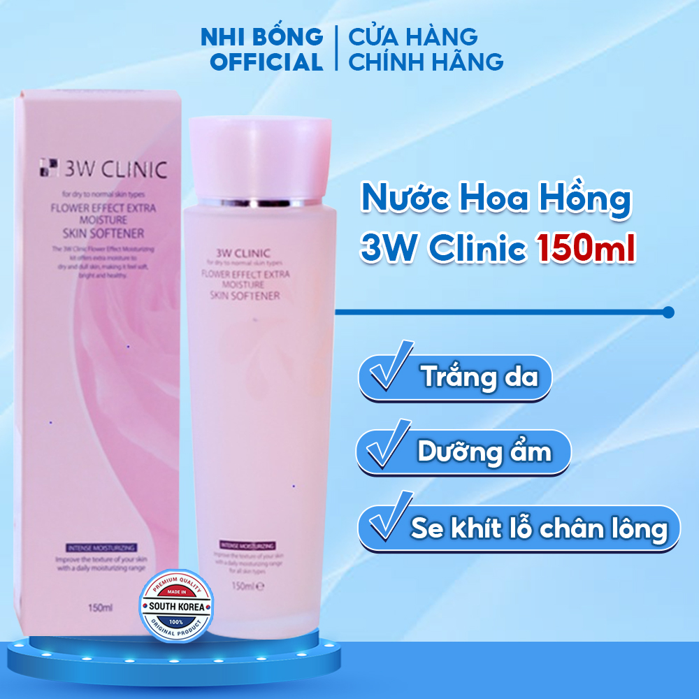 Nước Hoa Hồng Dưỡng Da 3W CLINIC Hàn Quốc Chiết Xuất Hoa Hồng Trắng Da & Se Khít Lỗ Chân Lông 150ml