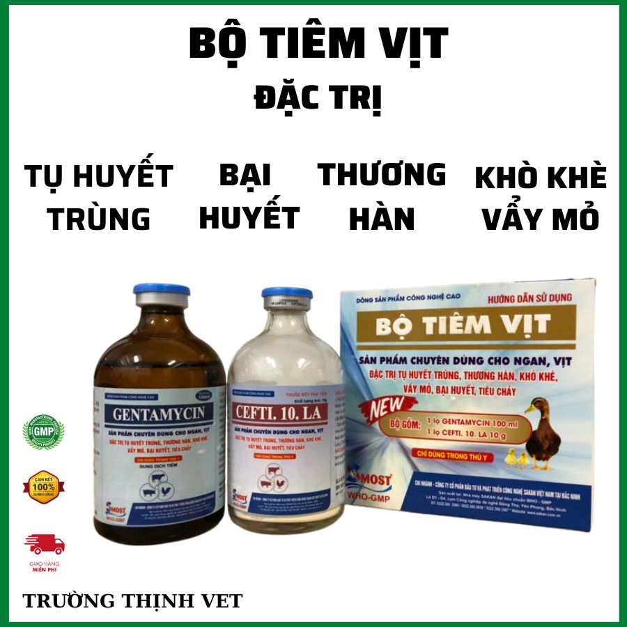  "Hoàn tiền đến 10%" Bộ tiêm vịt ngan ecoli bại huyết tụ huyết trùng khò khè gồm gentamycin và cefti. Thú y Trường Thịnh 