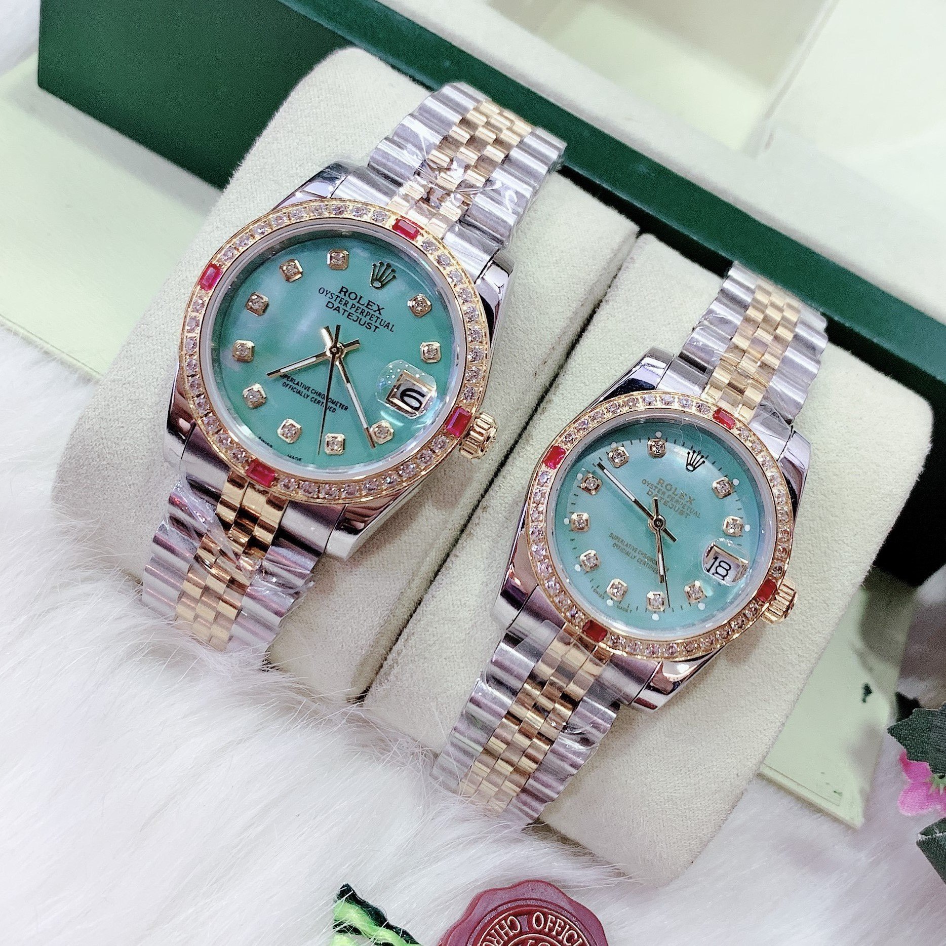 [HCM]Đồng Hồ Rolex Nữ Demi Gold Xanh Mặt Đính Đá 32mm-36mm