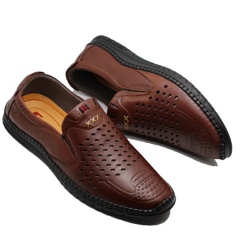[HCM]Giày lười nam Da Bò đục lỗ thoáng khí mẫu mới 2021 cam kết da bò bảo hành 12 tháng đế cao su khâu chắc chắn (MT74)