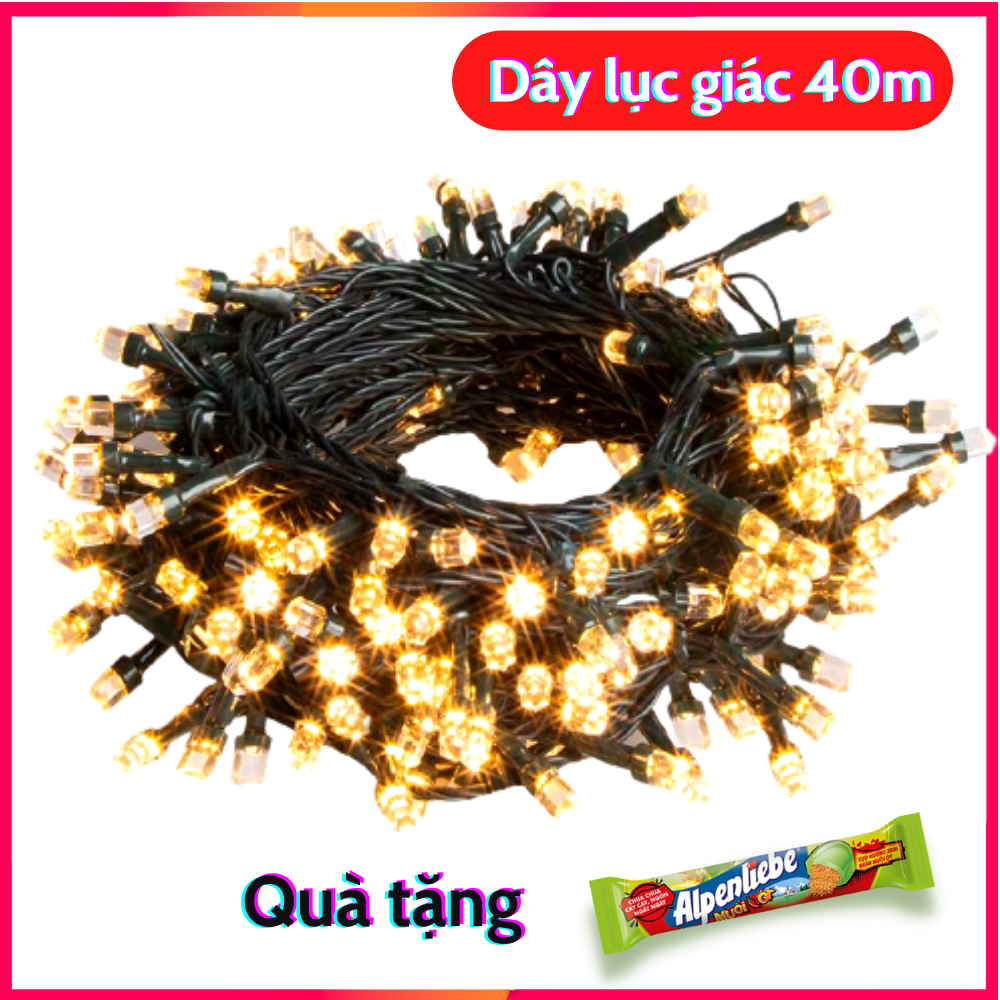 Dây đèn led 40m lục giác màu vàngt cắm điện chống nước có video thực tế