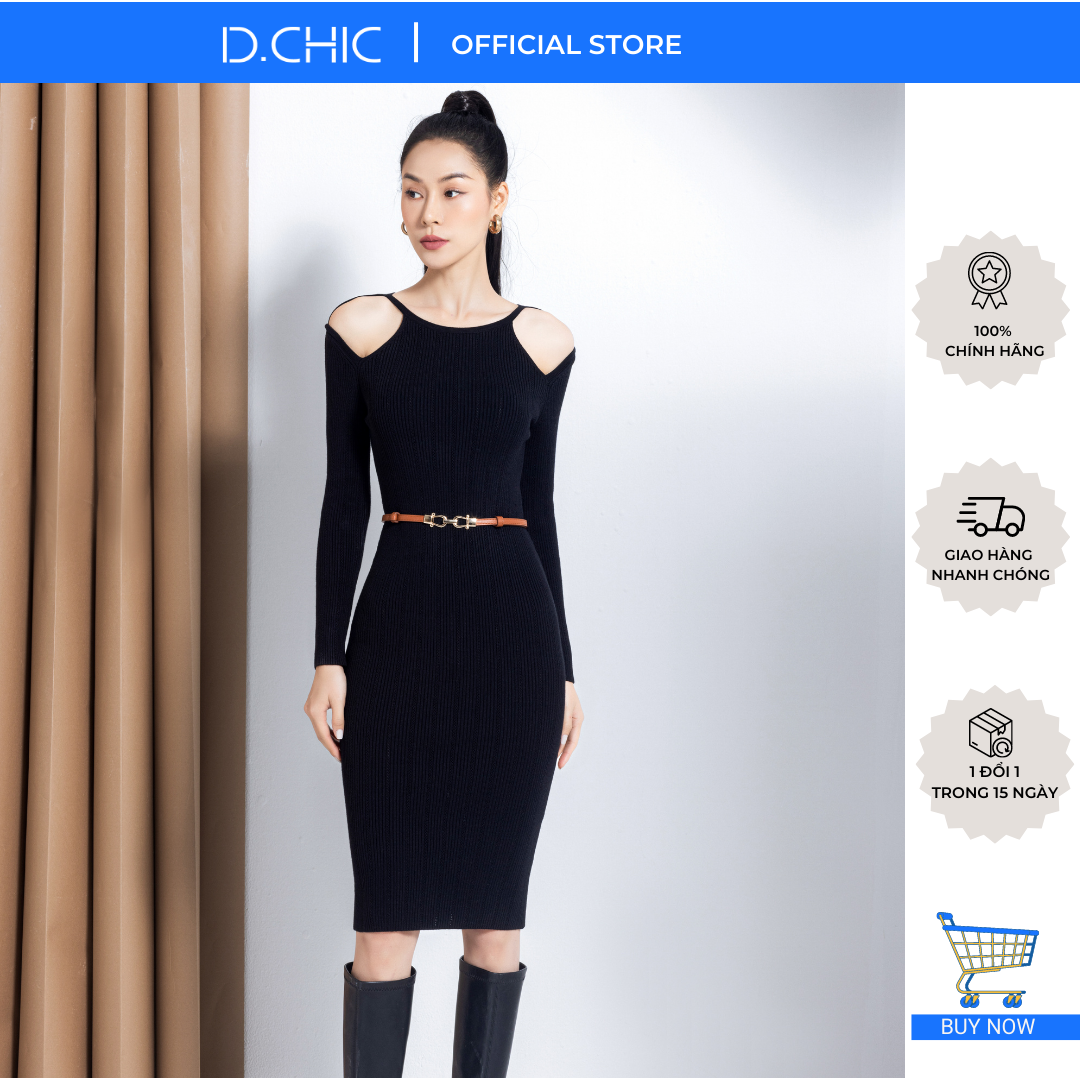 Váy len dài tay ôm khoét vai d.chic ms: 288018