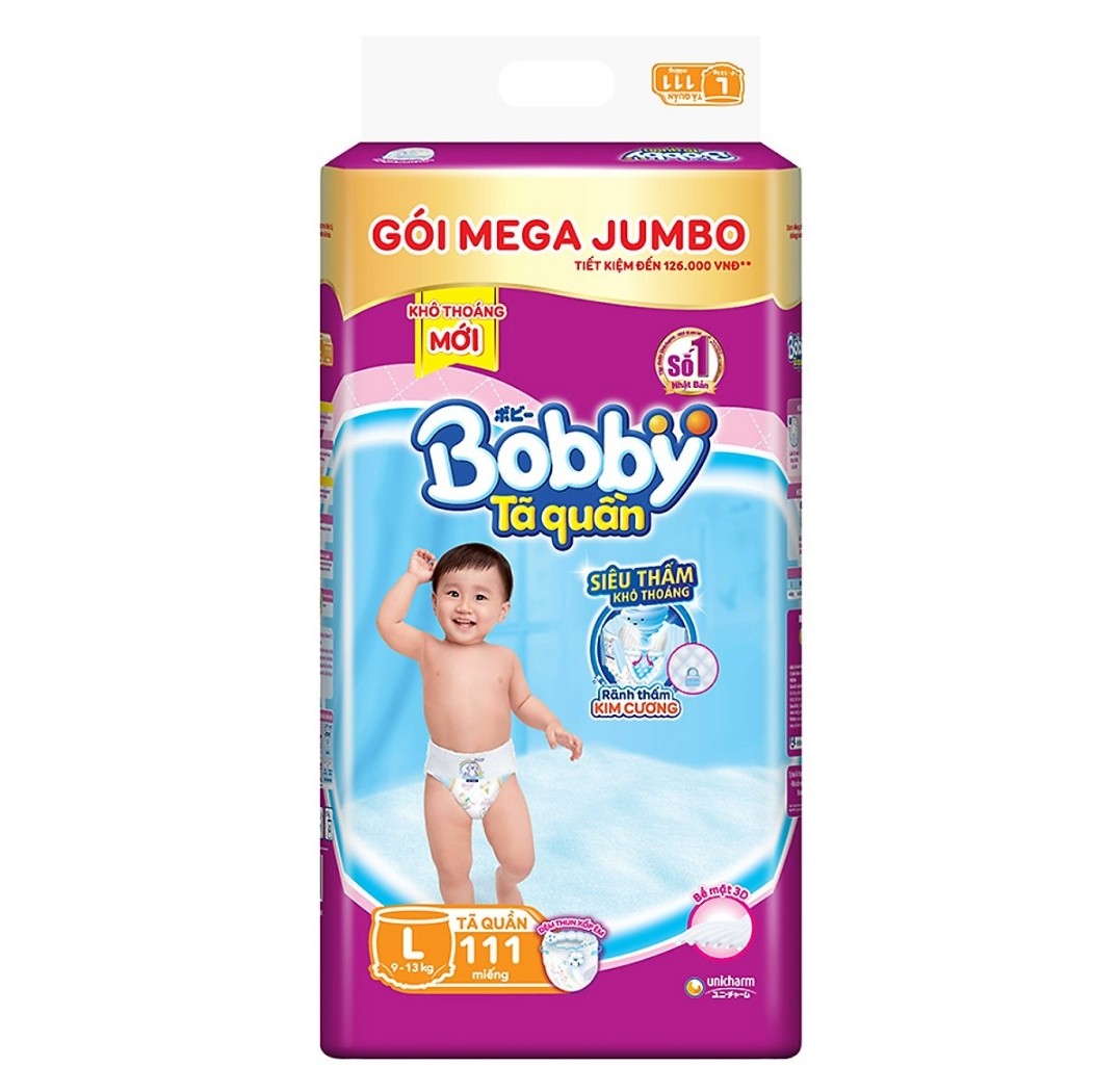 Tã bỉm quần Bobby gói Mega Jumbo L111 miếng